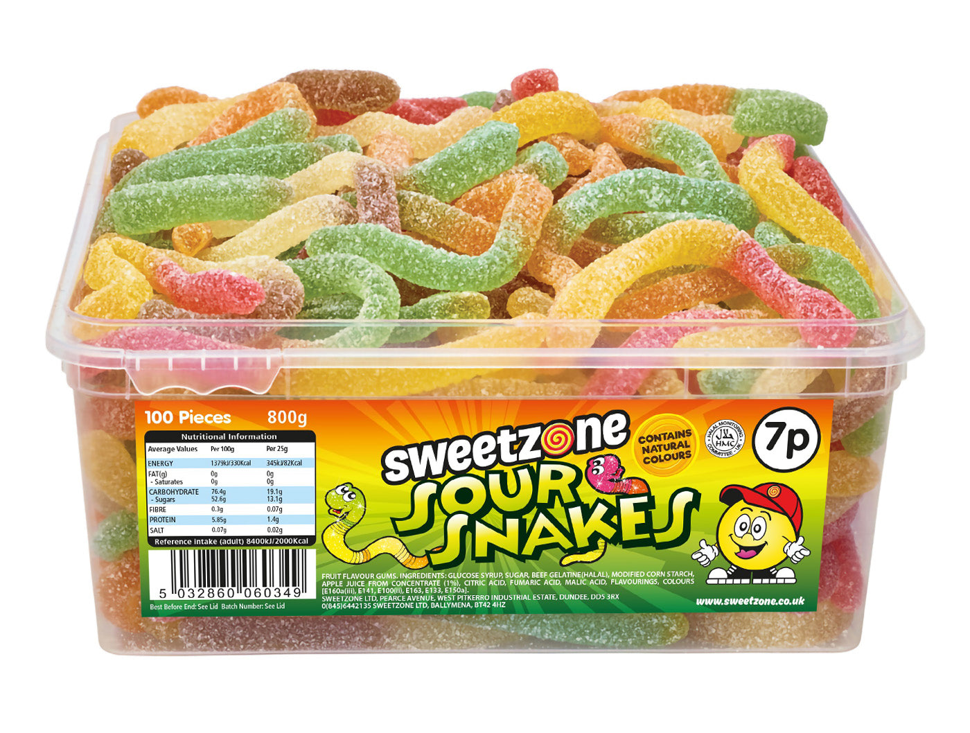 Sweetzone Sour Snakes Tub 800g