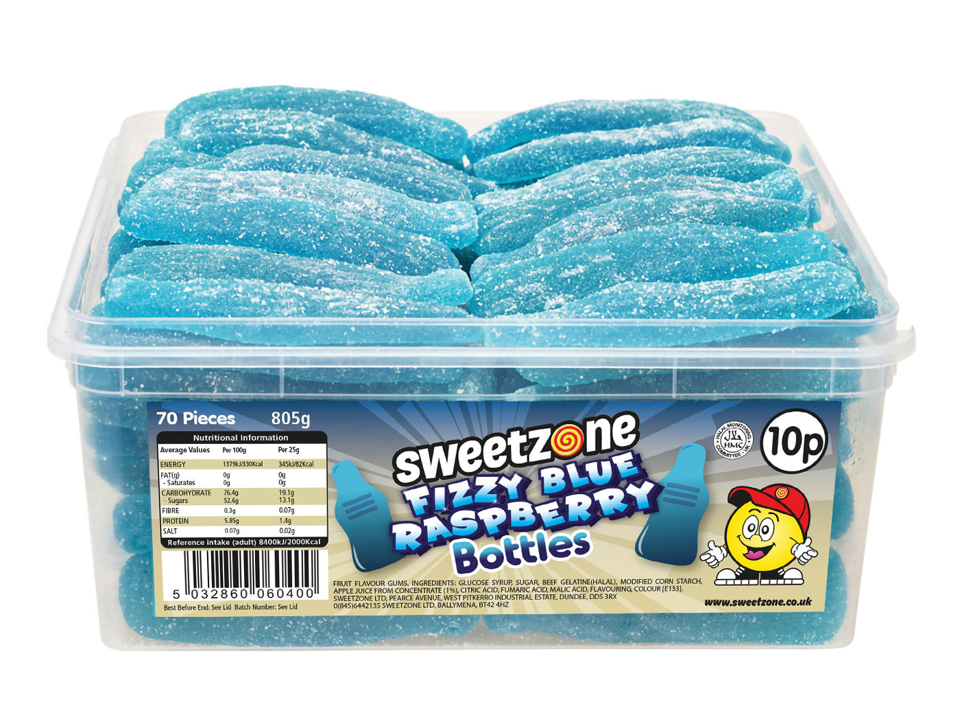 Sweetzone Giant Fizzy Blue Raspberry Bottles Tub 805g