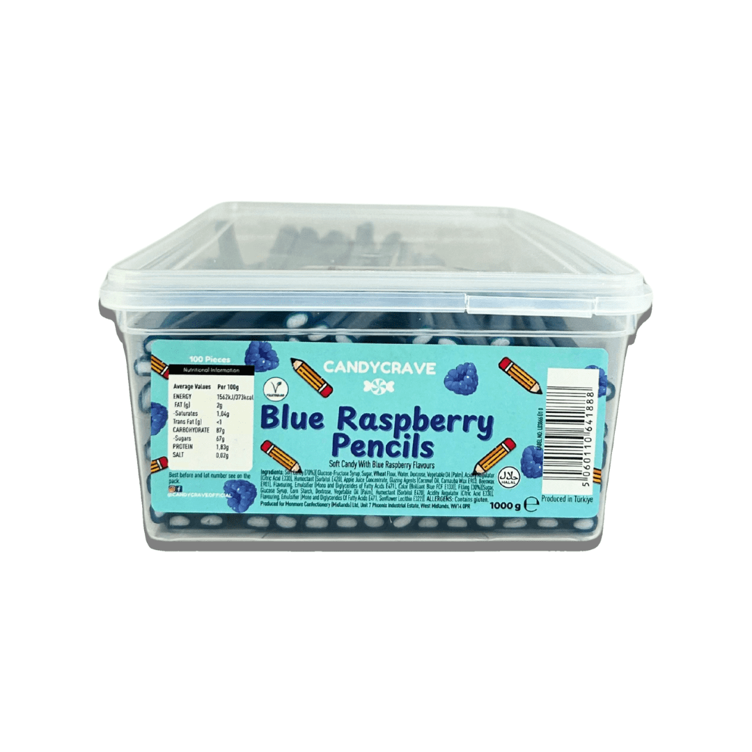 Candycrave Blue Raspberry Pencils Tub 100 Count